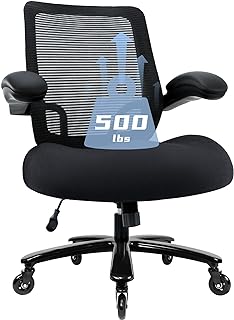 500lbs Big and Tall Office Chair - Heavy Duty Mesh Ergonomic Desk Chair, High Back Computer Chair - Flip-up Armrests, Wide Thick Seat Cushion, Quiet Wheels