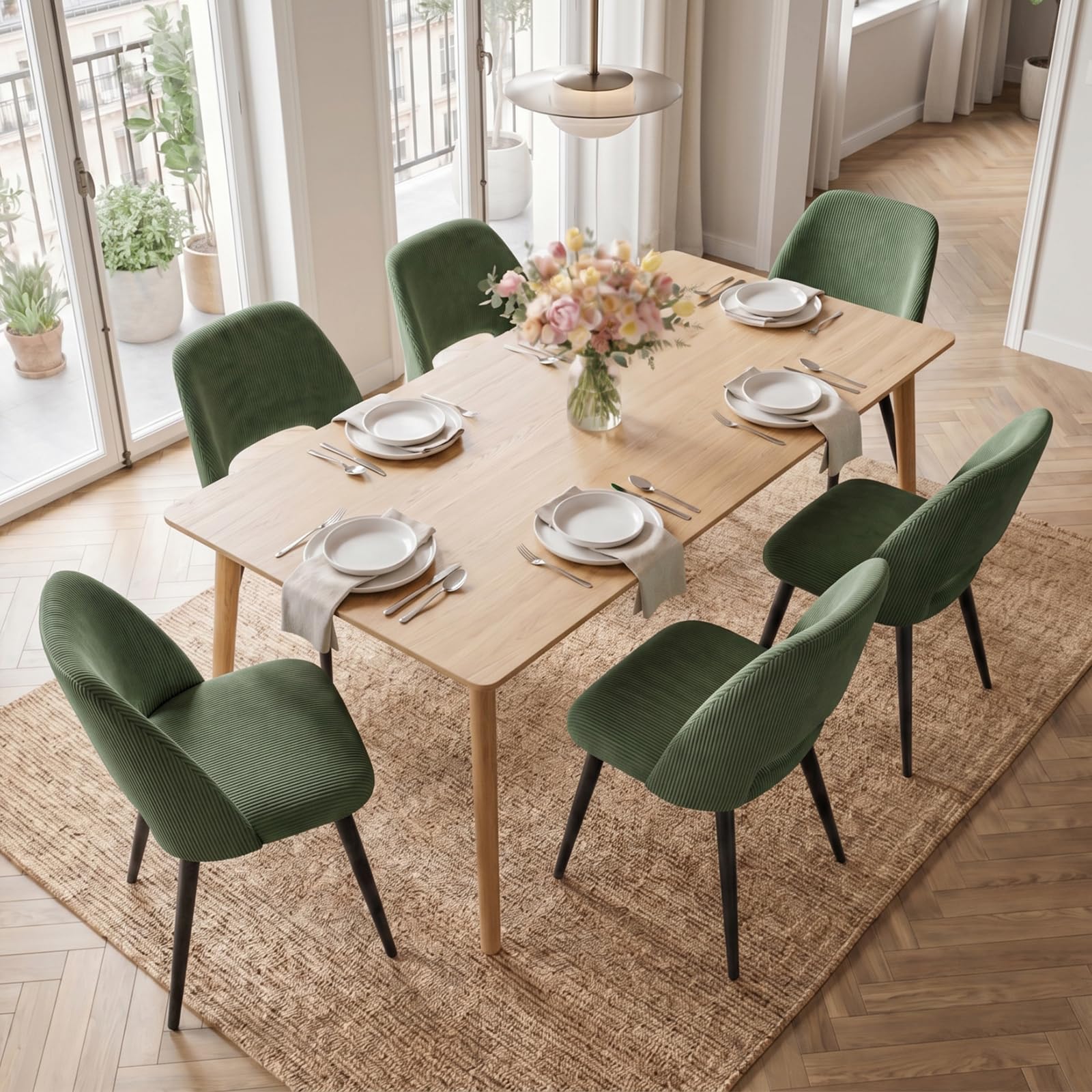 Set di 6 Sedie da Pranzo,Sedia da Cucina In Velluto a Righe, Sedia Imbottita Con Gambe Indipendenti,Sedia da Salotto Verde,Per Sala da Pranzo,Soggiorno,Cucina,Camera