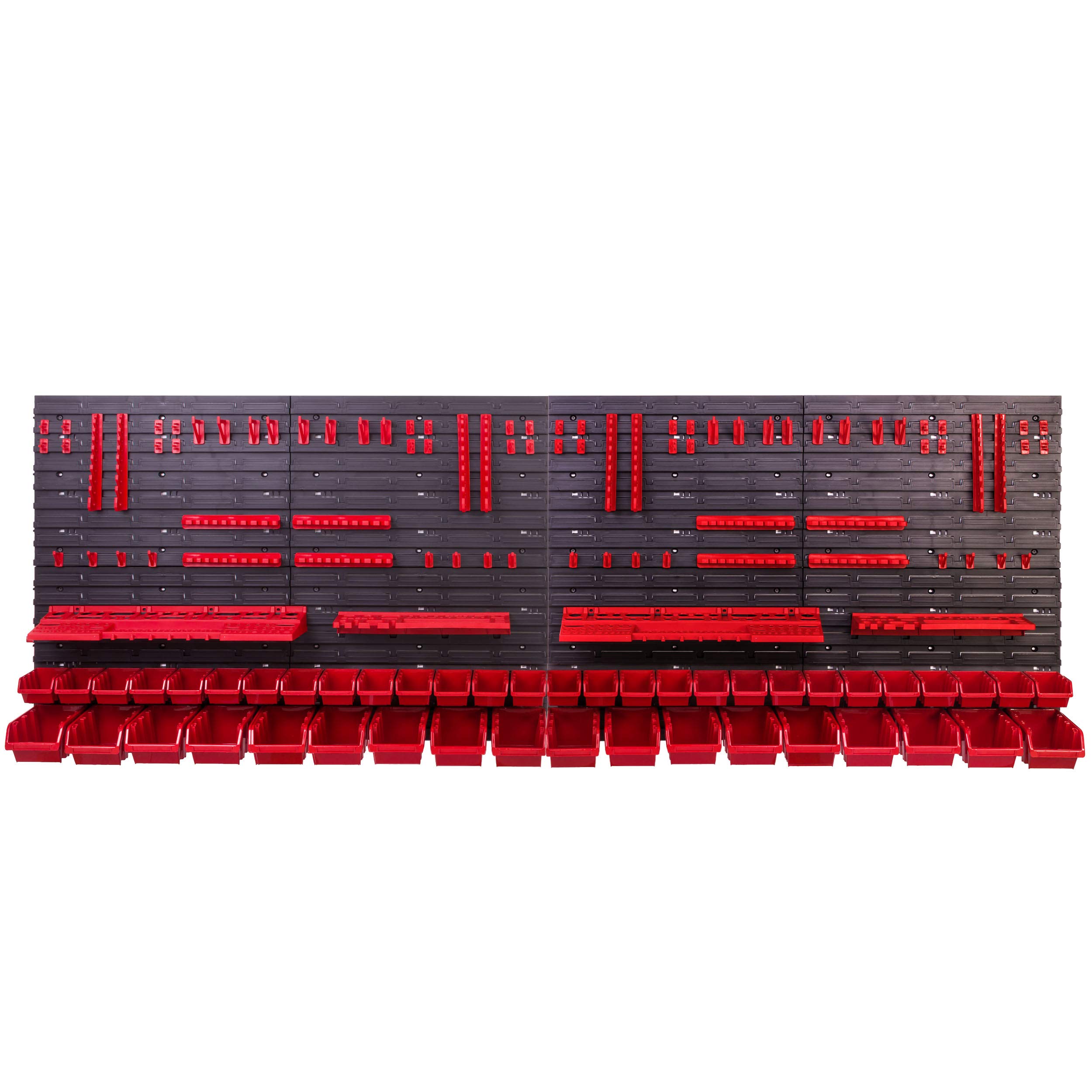 Lagersystem Wandregal 230x78 cm, Werkzeughalterungen, 46 stck. Stapelboxen Schüttenregal Sichtlagerkästen, Extra Starke Wandplatten, Regal Erweiterbar, Werkstattregal Lagerregal Werkstattwandregal St