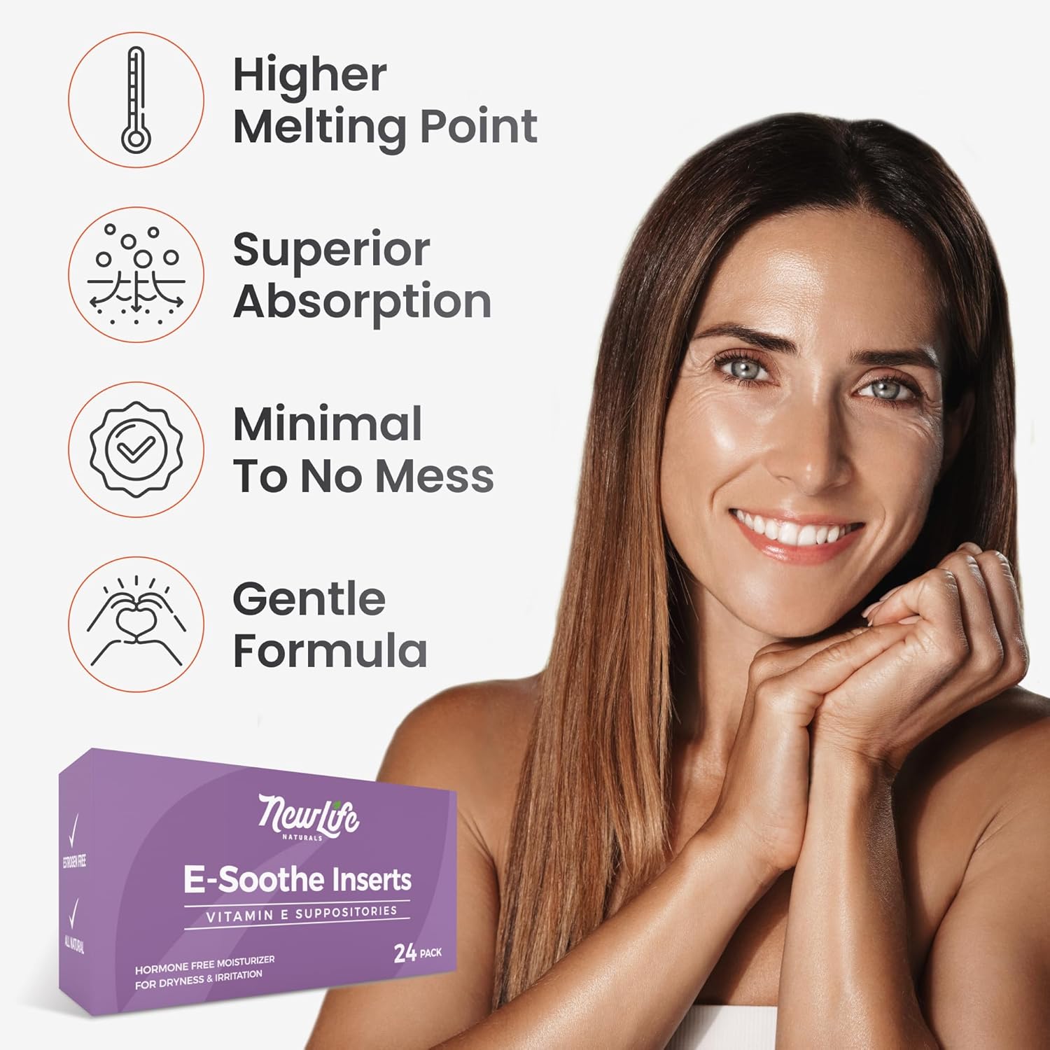 NewLife Naturals Vitamin E Inserts for Women - Vaginal Moisturizer Support for Moisture Hydration and Support - All Natural Feminine Care - 38IU - 2 x 24 Packs