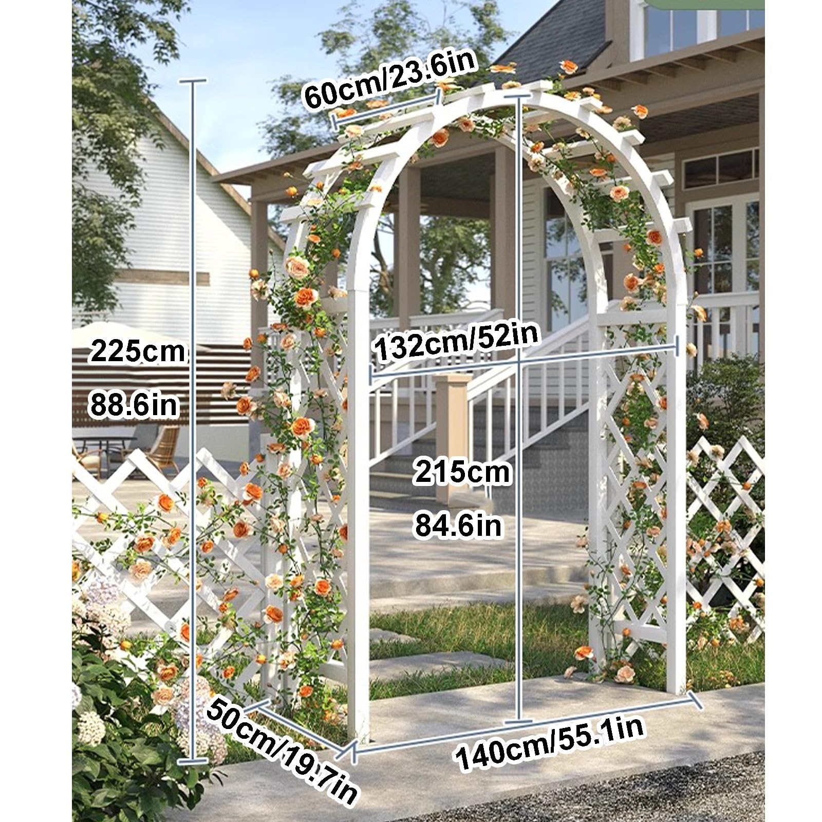Weißer Patio Gartenbogen, Rosenbogen Holz, Hochzeitsbogen, Hintergrundrahmendekoration für den Außenbereich Oder Spalier für Kletterpflanzen(Size:140cm/55inch)