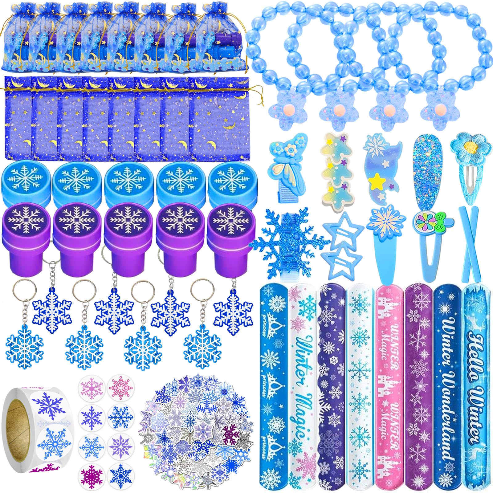Frozen Party Favors Bundle - 12-Pack Goodie Bags With Stickers, Rings, Squishies & More