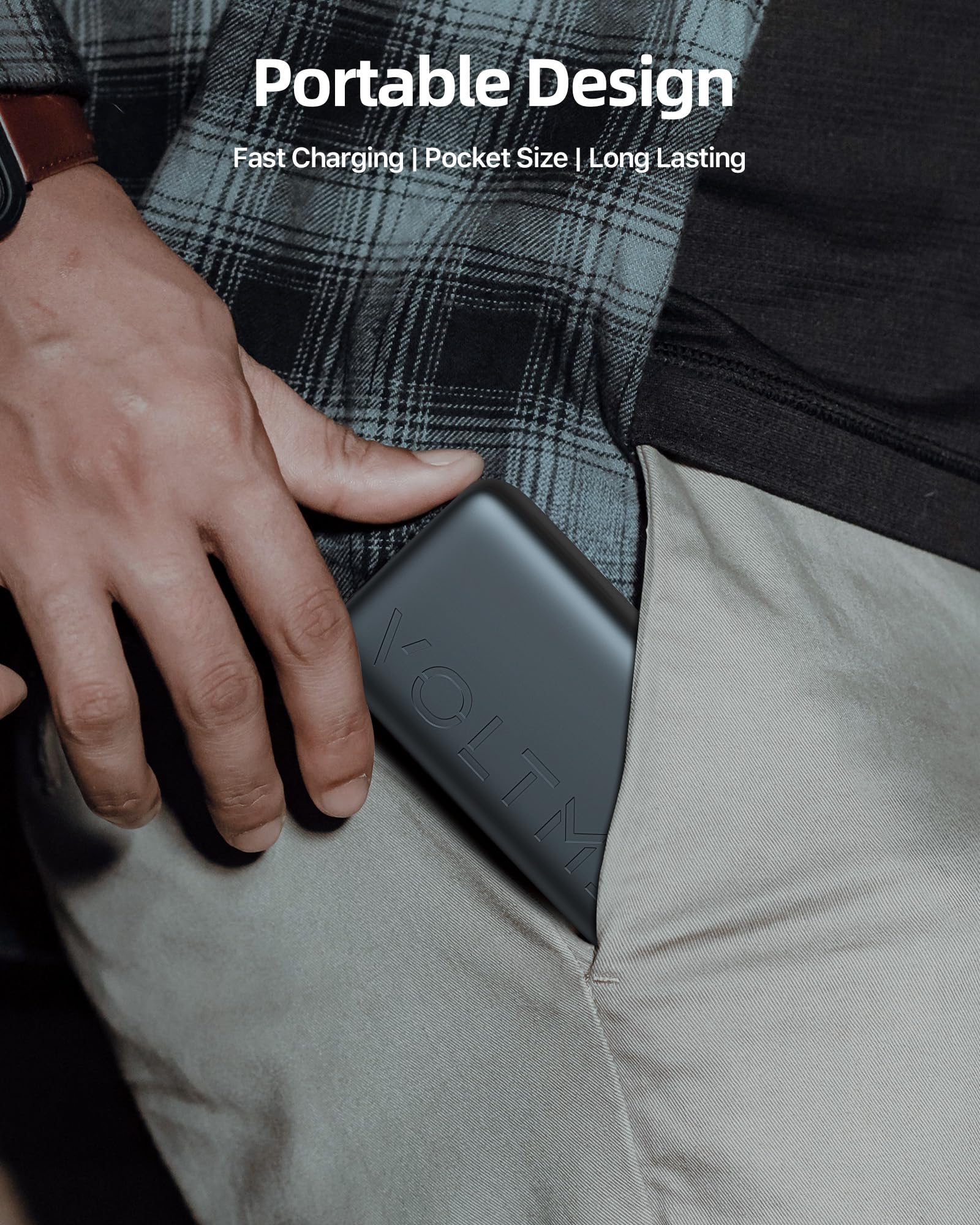 VOLTME Power Bank 10,000mAh 38.5Wh, Caricatore Portatile Ricarica Rapida 3-Port Hypercore 10K Sling blu, Batteria esterna compatta a ricarica rapida a 3 porte con cavo integrato per i viaggi