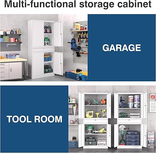 Miniatura 126 de Armario de almacenamiento de metal, gabinetes de garaje de 2 puertas, caninete de herramientas de utilidad de acero, caninetes de bloqueo corto con