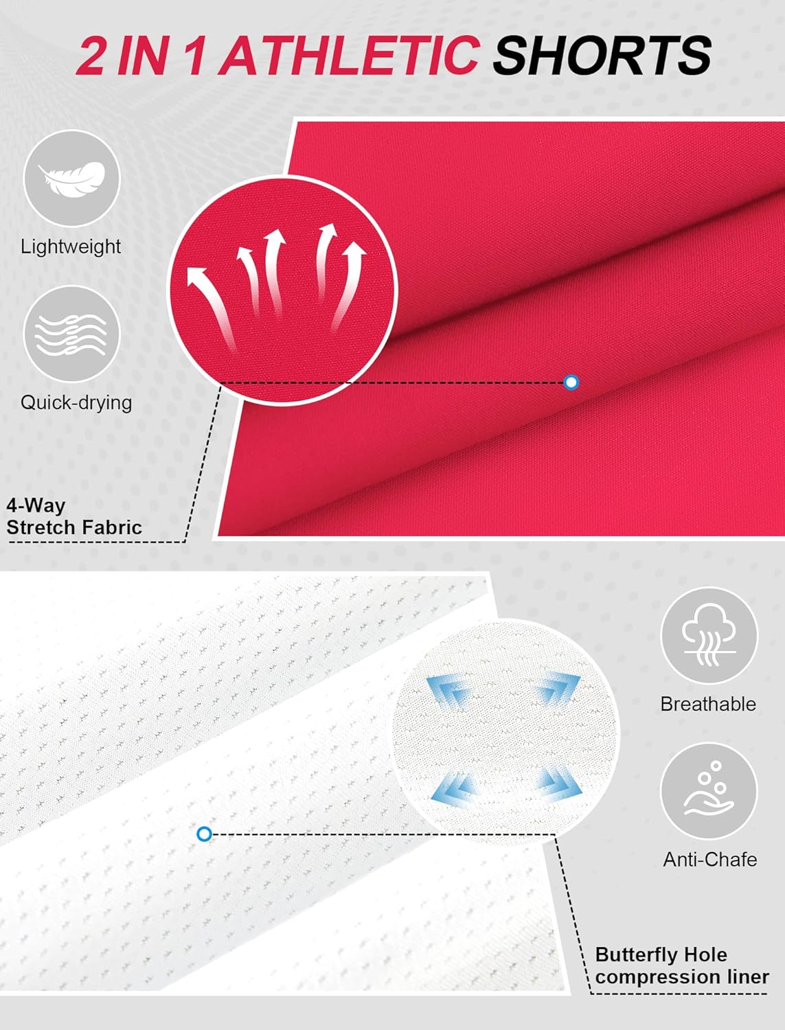 Mens Running Shorts 2 in 1 Gym Workout Shorts 7 inch Quick Dry Athletic Short with Liner Zip Pockets