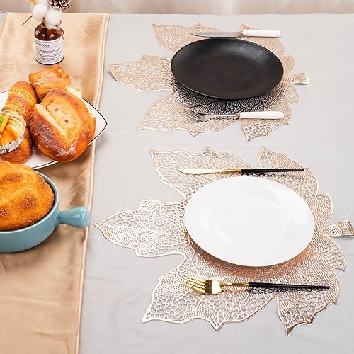 Miniatura 3 de Juego de 8 manteles individuales de hojas de otoño, manteles individuales de arce de cosecha de 16 x 17 pulgadas para fiestas, vacaciones y