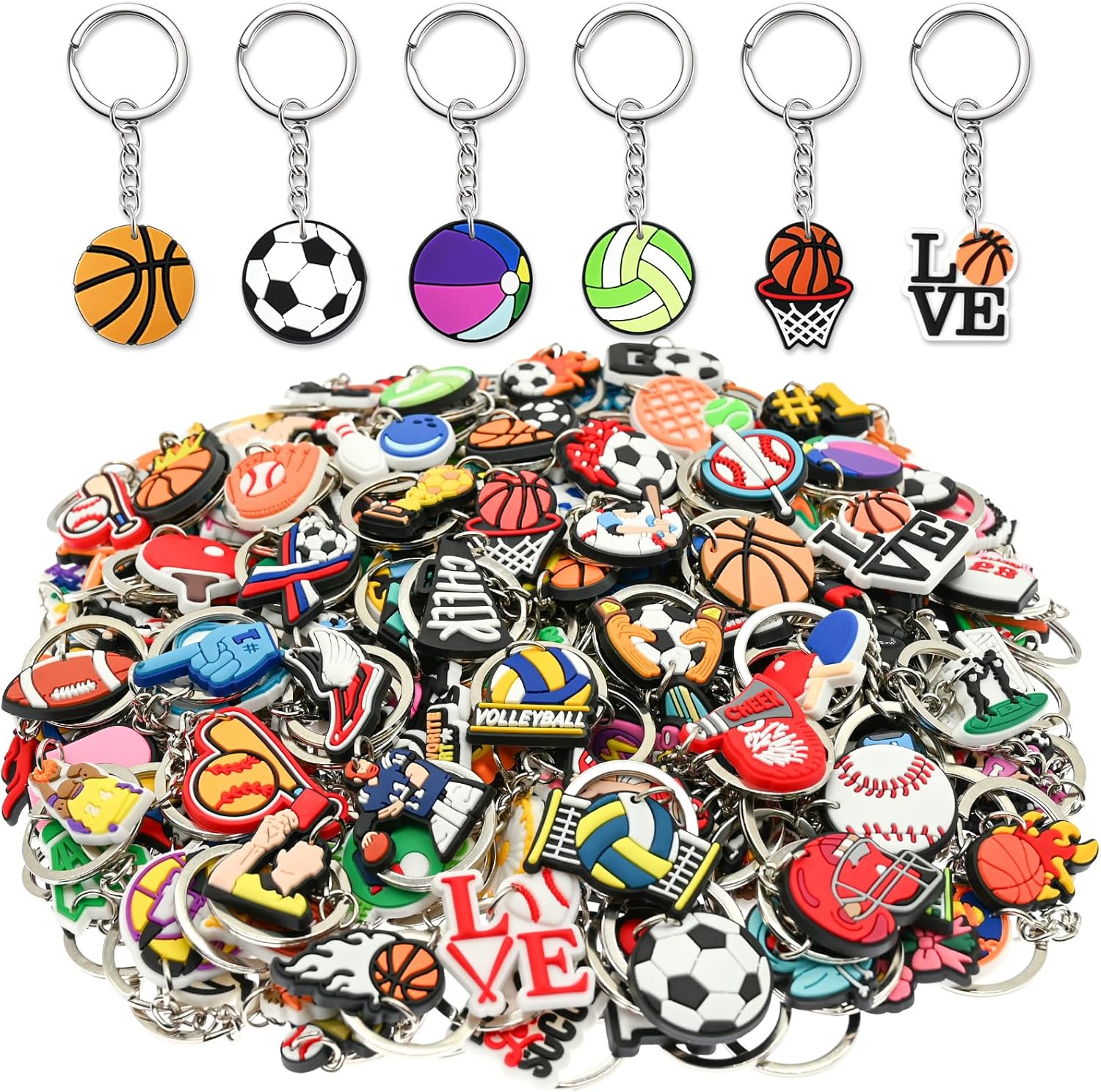 Sports Keychains Bulk Cute Keychain Charms Ball Backpack Keychains Charms for Girls PVC Key Ring Prize for Classroom