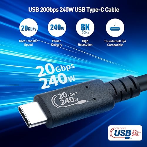 Miniatura 3 de Certificado USB-IF Cable USB 4 Cable Matters de 20 Gbps de largo de 6.6 pies, con video 8K, carga de 240 W, compatible con cable Thunderbolt 4,