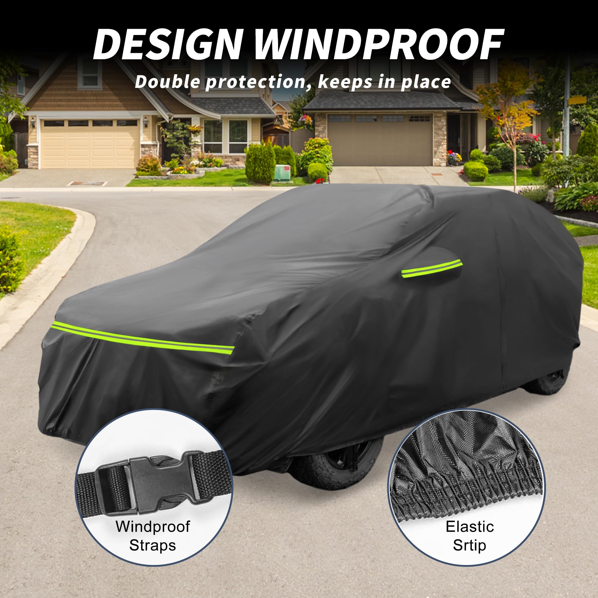 A ABSOPRO Housse Voiture pour Dacia Sandero 2008-2021 210D-Pu Housse Voiture Extérieure Complète Toutes Saisons Imperméable Coupe-Vent Protection Solaire Fermeture Éclair Conducteur Noir
