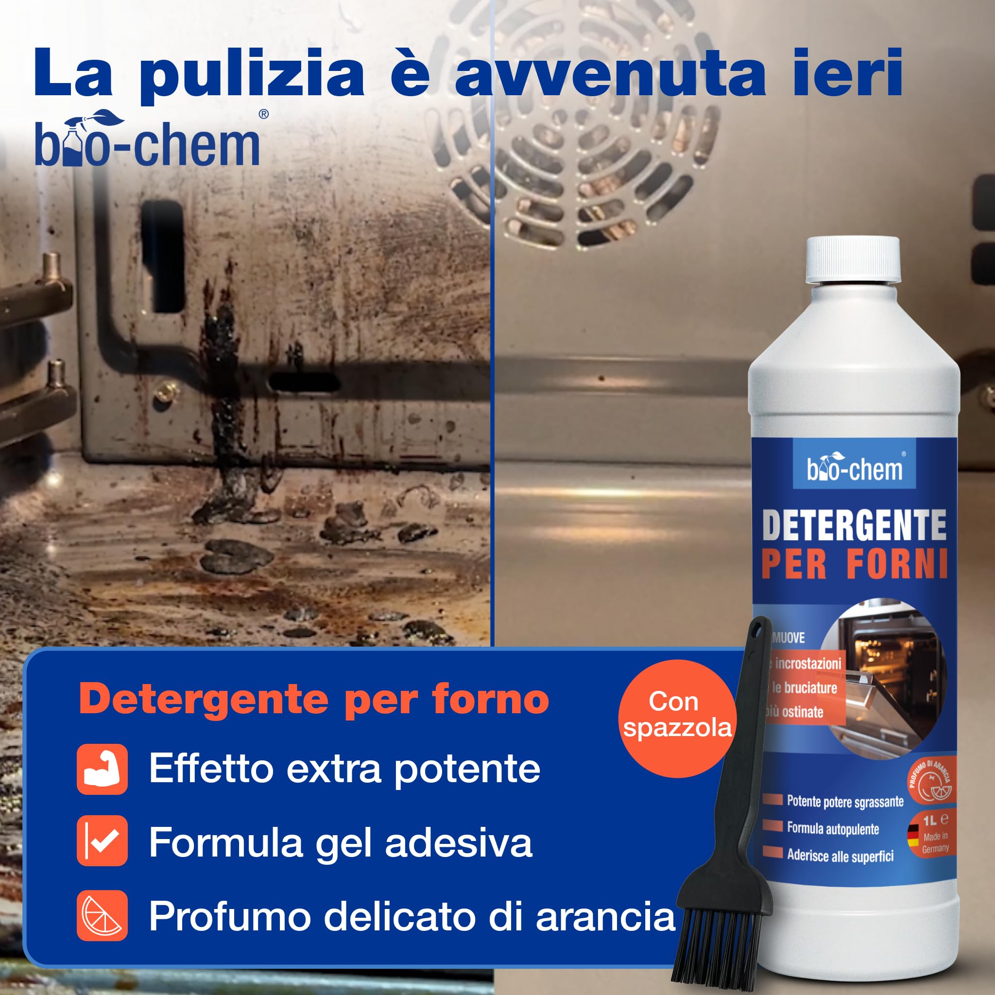 bio-chem Set di 6 prodotti per la pulizia della cucina e del forno | Detergente per forni, padelle e pentole - Prodotti per le superfici della cucina - Panno in microfibra e spugna inclusi
