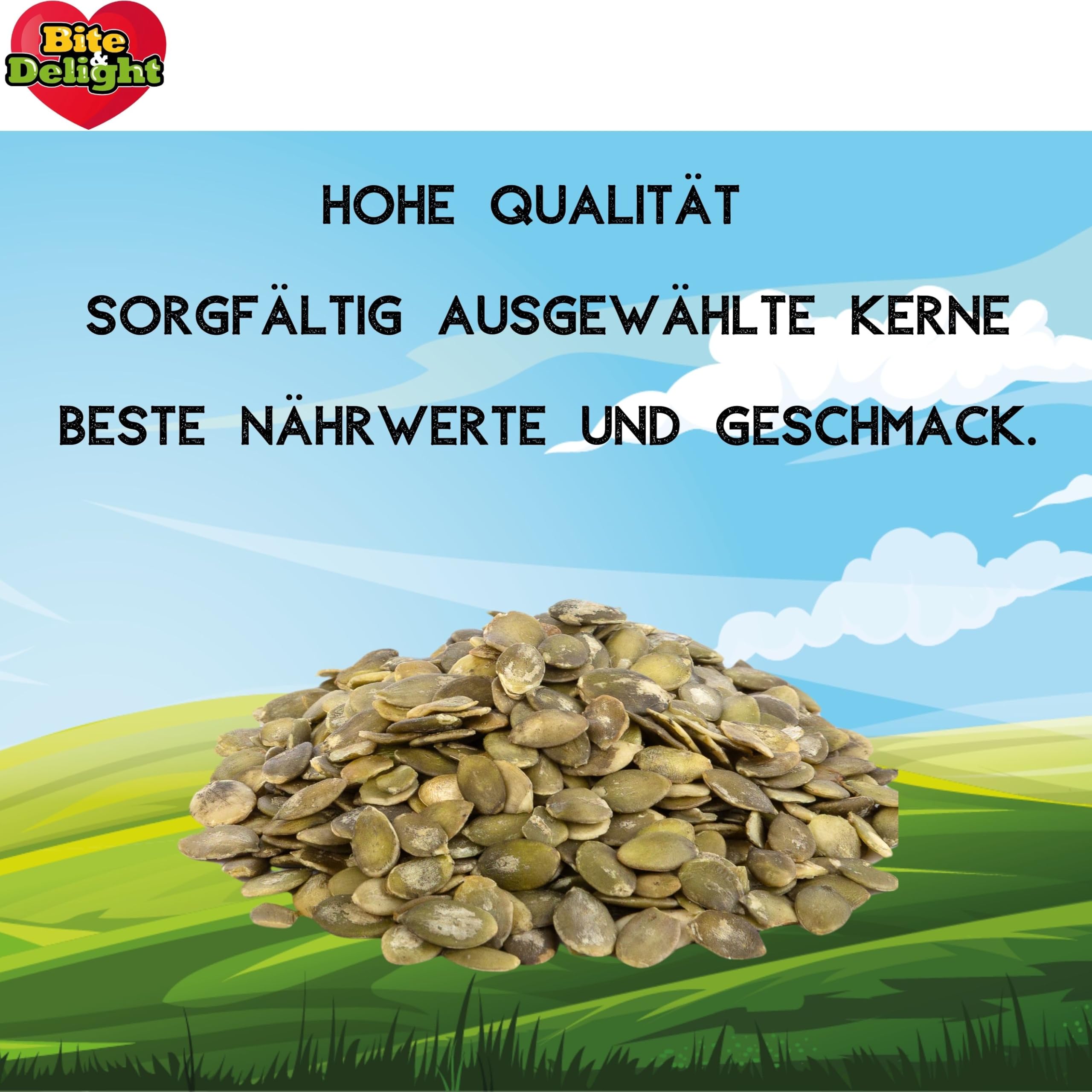 Bite & Delight Kürbiskerne Geschält - Ungesalzen Ungeröstet - Knackige Kürbiskerne - Schalenlos zum Knabbern - Kürbis Kerne Roh ohne Schale - Vegan in Rohkostqualität - Eiweißquelle - 5kg