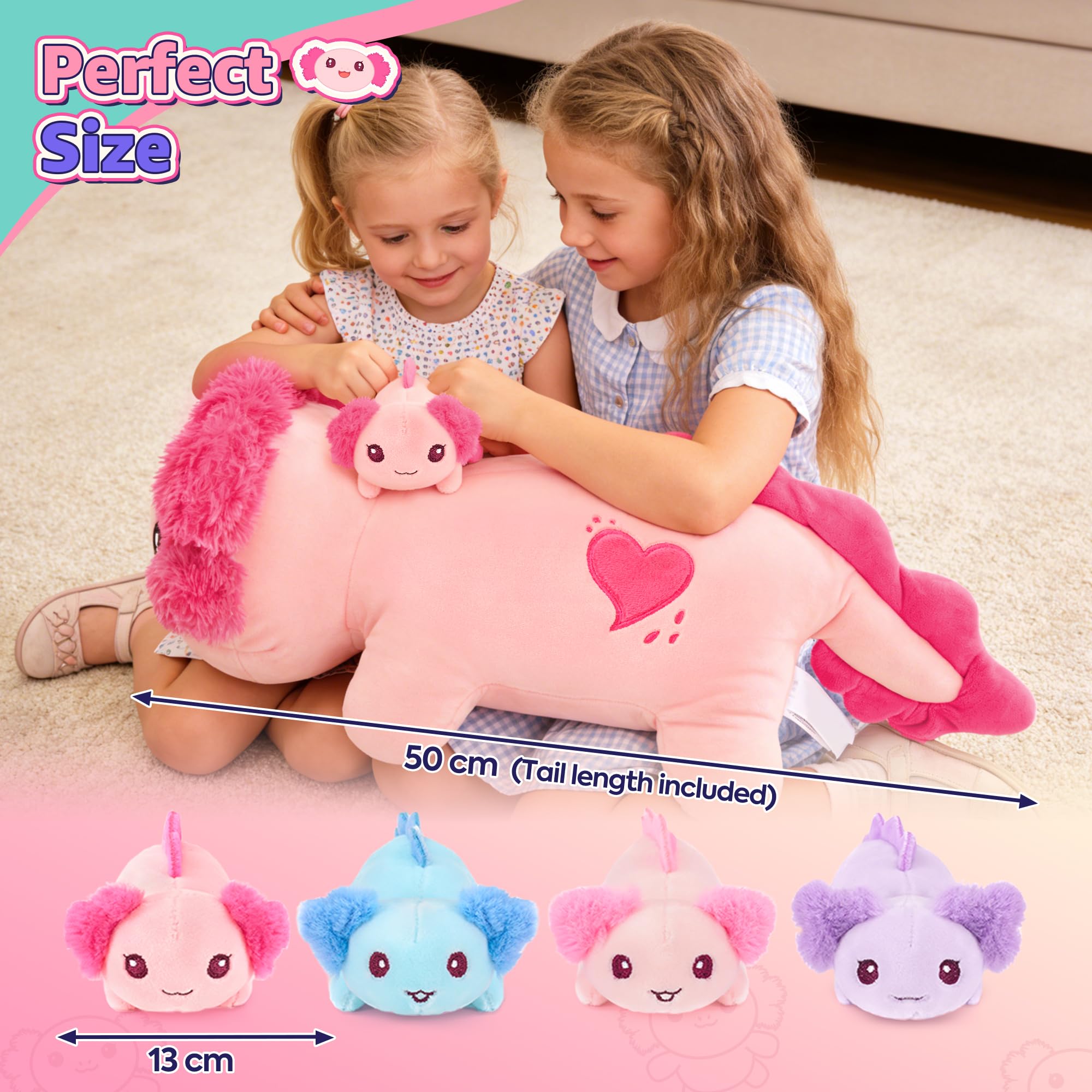 Long Axolotl Oreiller En Peluche, Mignon Axolotl Rembourré Animal C En Peluche Douce Poupee En Peluche Fille Garcon Jouet Amz