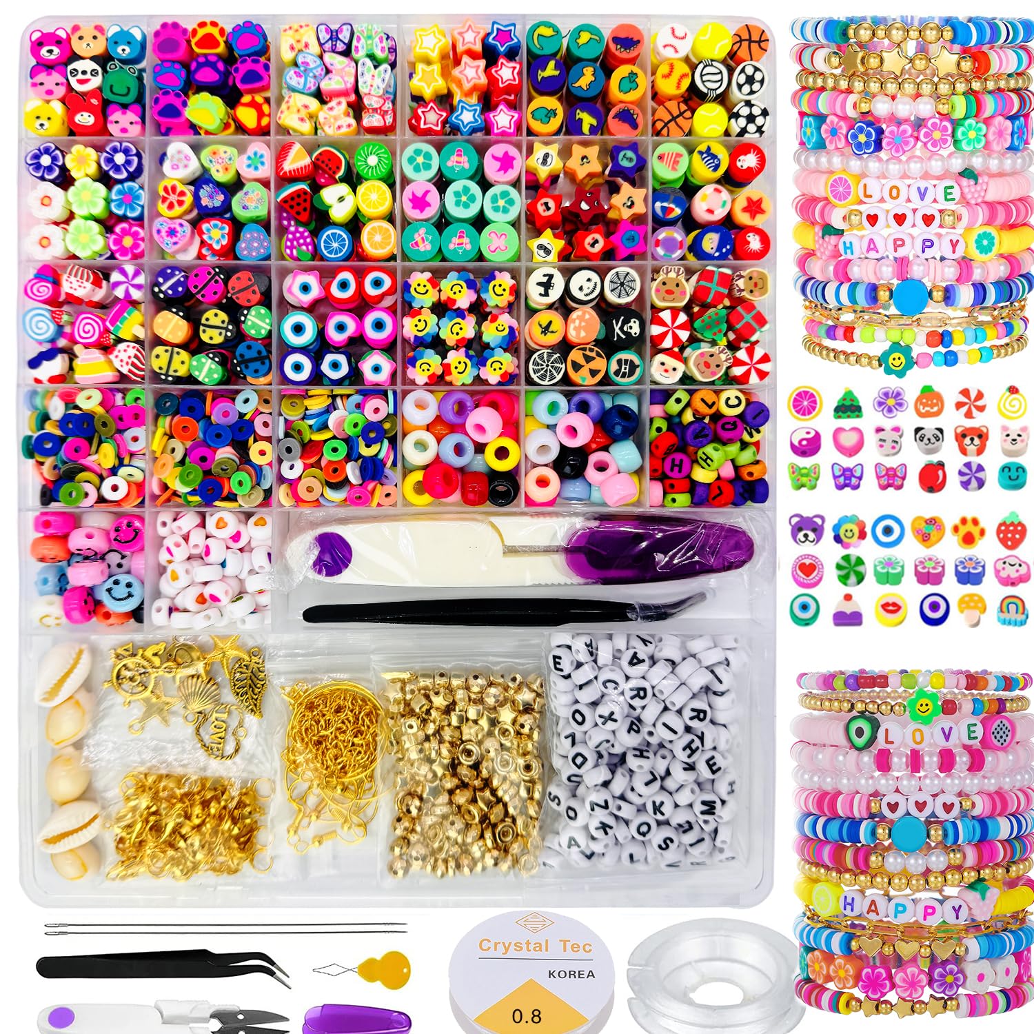 LYMOOR 3000pcs Bracelet Making Kit, Cute Fun Clay Beads Charms Letter for Jewelry Necklace Earring Making, DIY Arts Crafts, Birthday Friendship Gifts for Women Girls