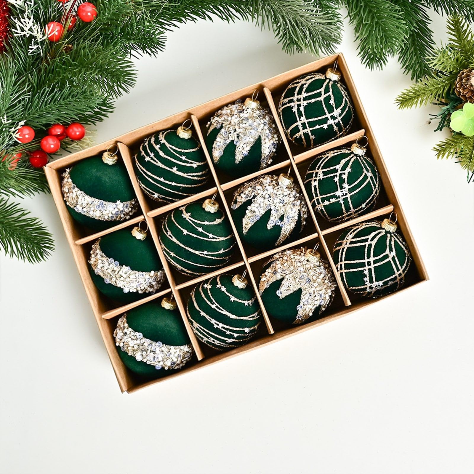 Árbol de Navidad pintado con textura de alta calidad, 6 cm, color caqui, exquisito colgante 062256