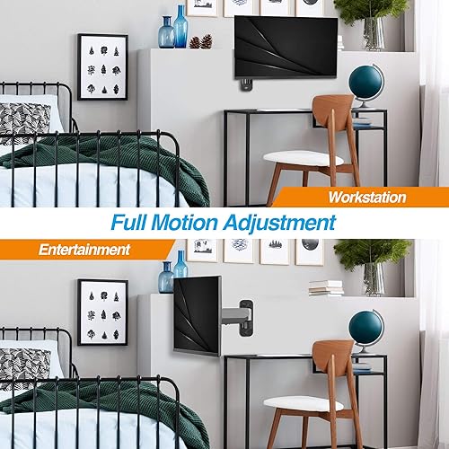 Miniatura 6 de AVLT Soporte de pared para monitor individual de 13 a 32 pulgadas para monitor de computadora planocurvo, altura de movimiento completo, rotación de
