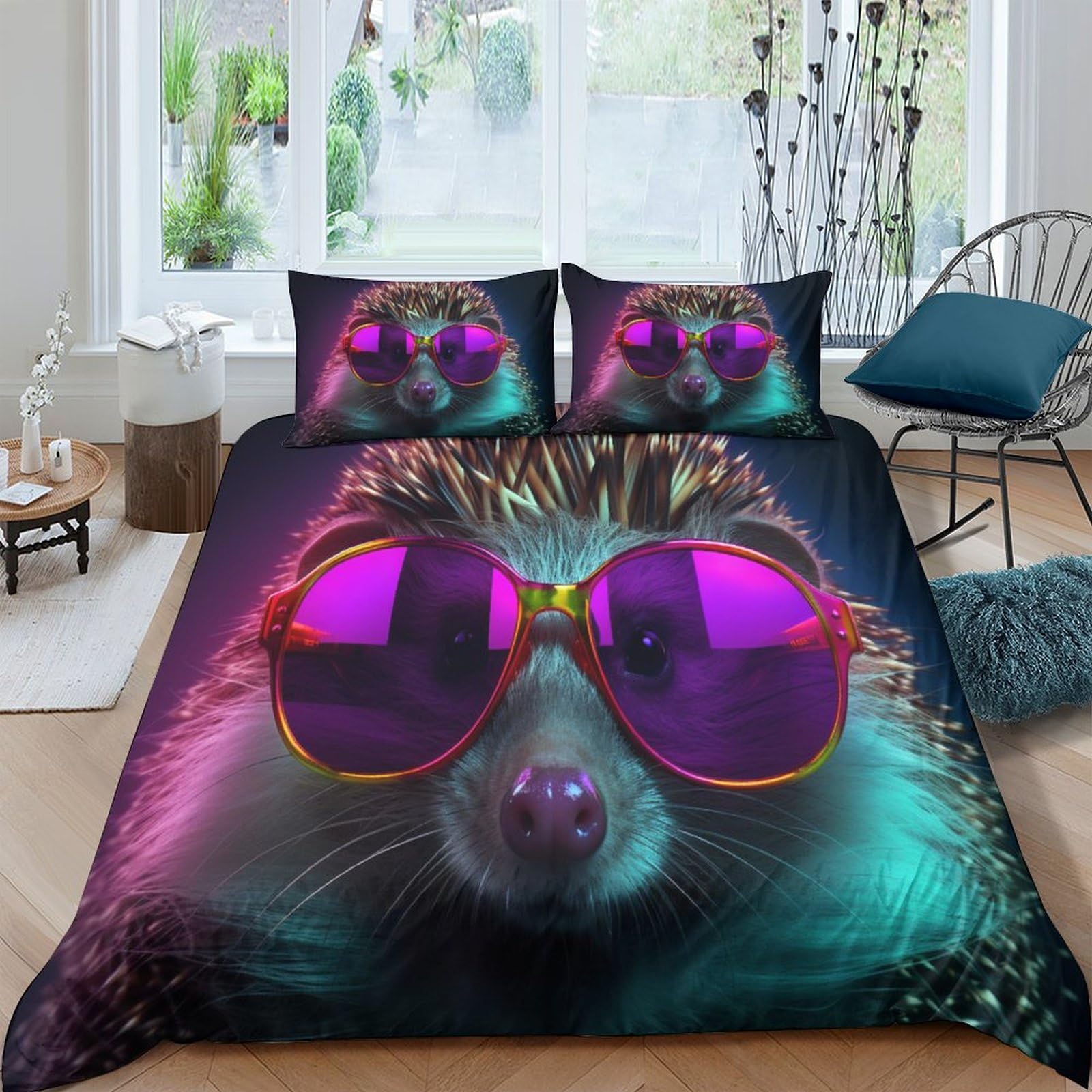 Hedgehogs Bedding Set For Girls Boys Gift Kids 3D Printed Hip Hop Style Duvet Cover Set With Pillowcases Quilt Cover Soft Bedroom Bedspread King（220x240cm）