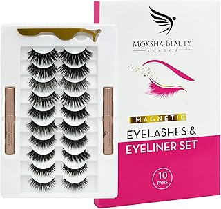 Magnetic Eyelashes Natural Look - 10 Pairs False Eyelashes Magnetic Eyeliner and Lashes Kit | Reusable Magnetic Lashes Set with Tweezers | No Glue, Waterproof Magnetic Eyeliner (10 Pack)
