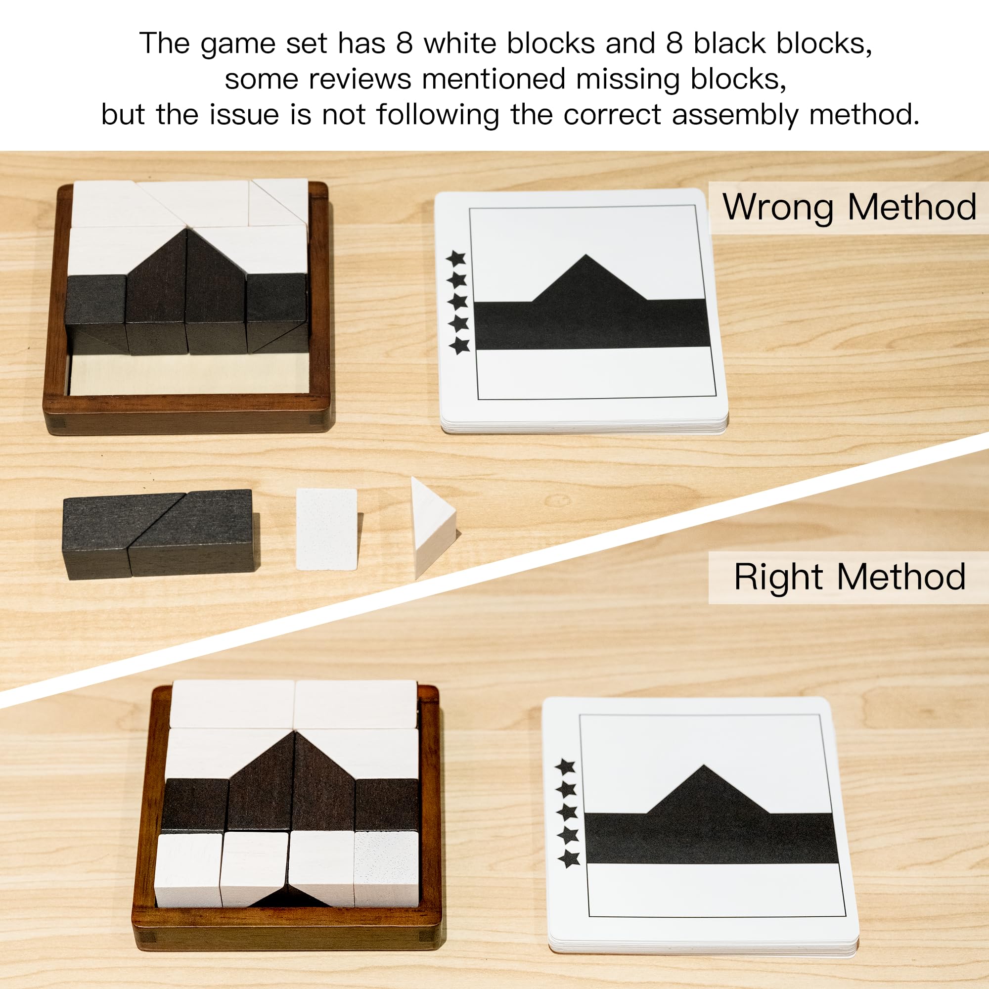 Gioco di puzzle con blocchi nascosti in legno, 80 sfide cerebrali, con scatola in legno massello e pezzi bianchi e neri deluxe, gioco da tavolo con logica 3D e pensiero spaziale, perfetto per