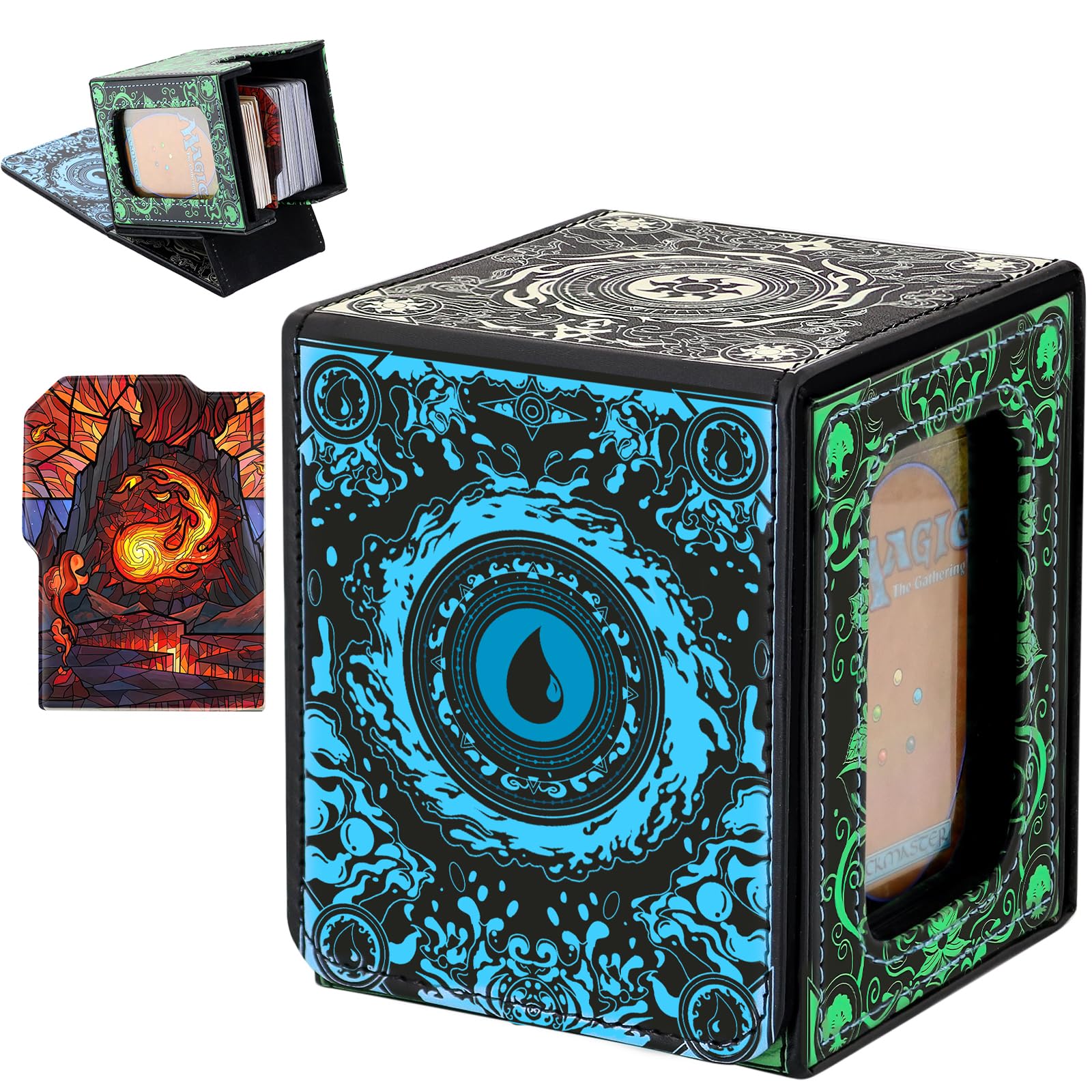sabermaster Card Deck Box for YGO MTG Deck Box 110+ Double Sleeved Cards Storage Trading Card Games Leather Storage with divider,Holder (MTG)