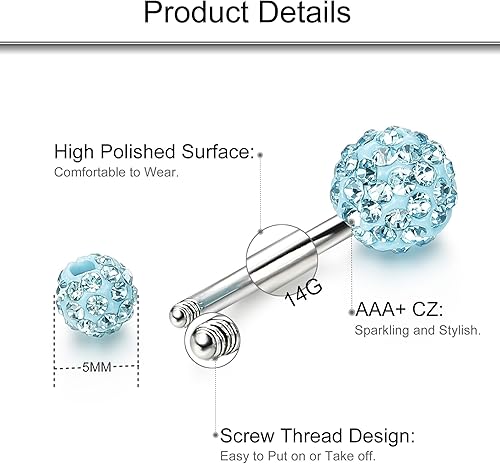 Miniatura 3 de FIBO STEEL 5 piezas de aros para el ombligo de acero inoxidable 14G, joyería para el cuerpo, piercing