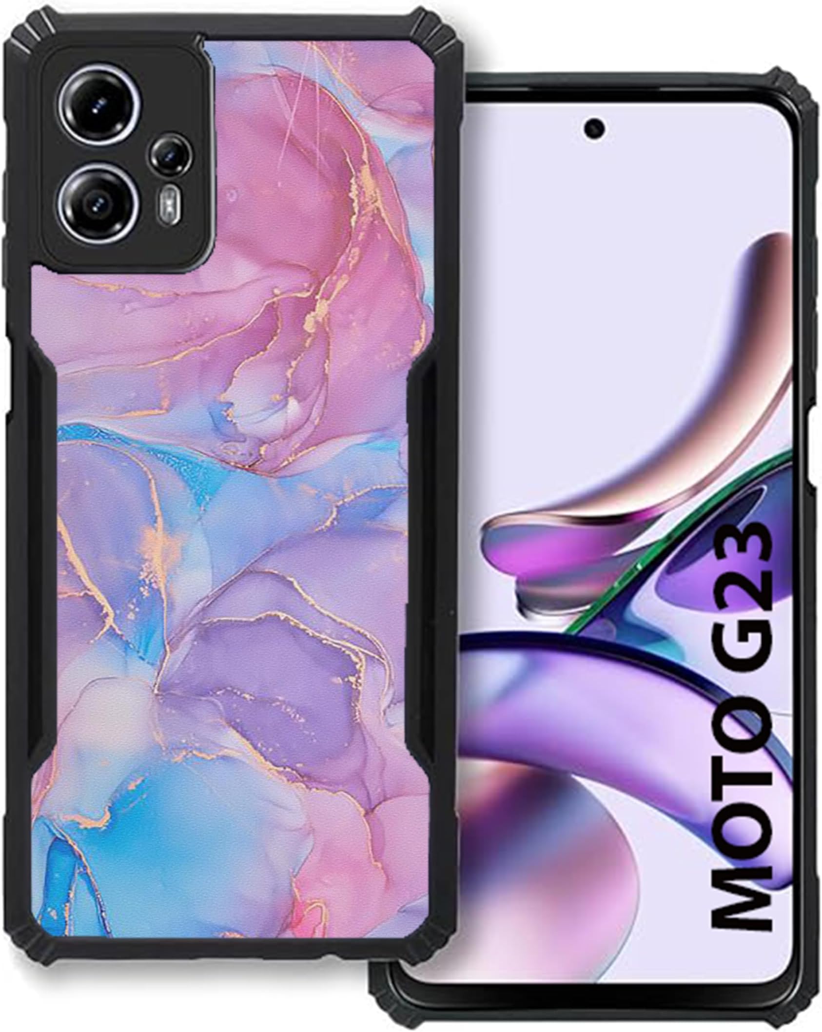 COBERTA Slim Shockproof 360 Degree Protection Design Back Cover Case for Motorola Moto g23 | (Pink and Blue Golden Wavy Marble)