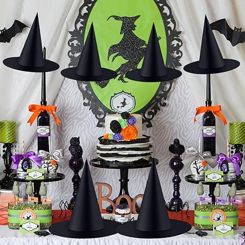 Miniatura 6 de ZeeDix 8 sombreros de bruja de Halloween, sombrero de bruja colgante negro con cuerda colgante de 98 pies, accesorios de disfraz de Halloween,