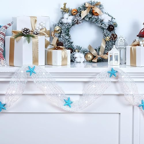 Guirnalda de estrellas de mar de Navidad con temática oceánica, decoración de playa, guirnalda costera, decoración de boda temática de playa para