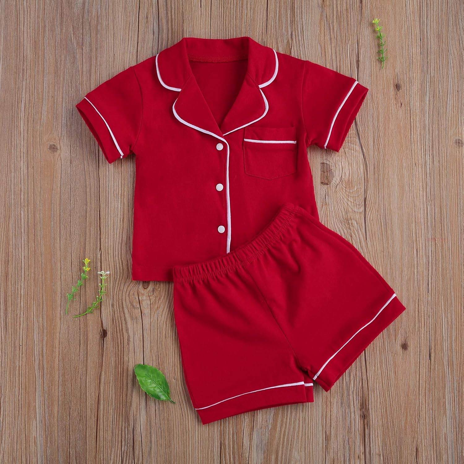 BULINGNA Kids Toddler Baby Girl Boy Summer Two Piece Pajamas Set Button Down Top with Shorts - Image 3
