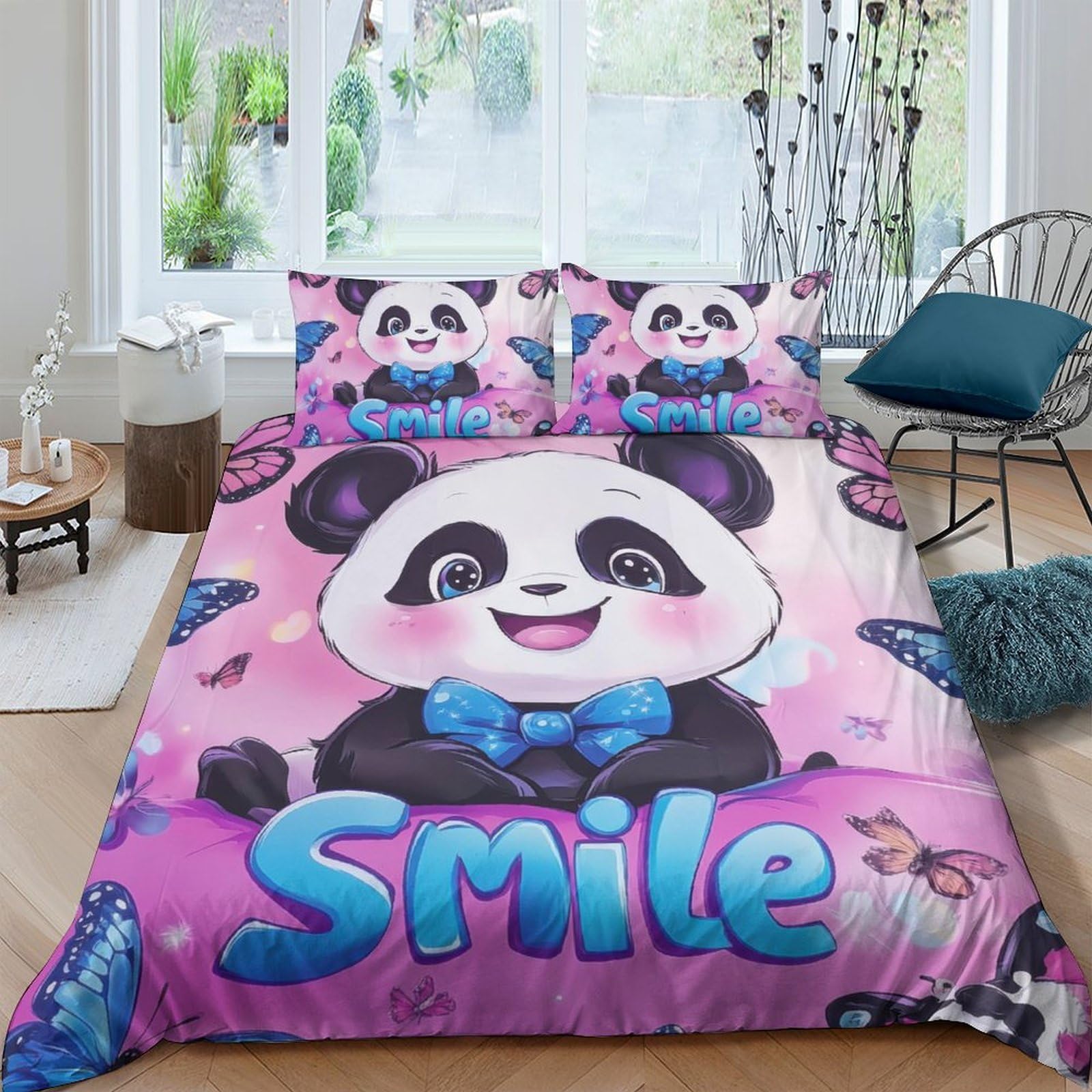 Ctjqhvkz Style-2 3D Printed Pink Panda Fitted Sheet Microfiber Soft Cartoon Butterfly Bed Cover For Bedroom Dorm Mattress Protection Decor Single（135X200cm）