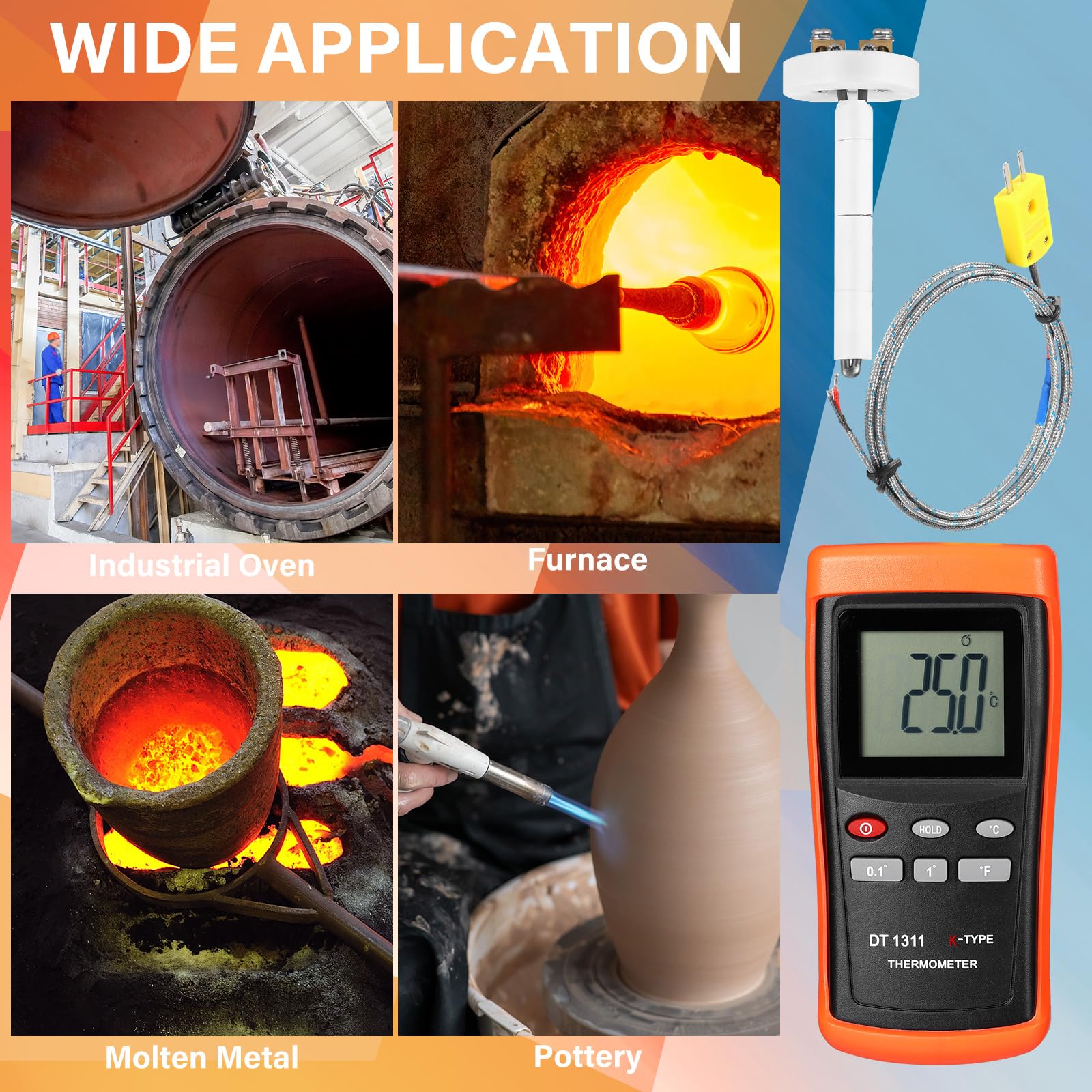 Relaxweex Kiln Thermometer Full Range High Temperature Pyrometer K