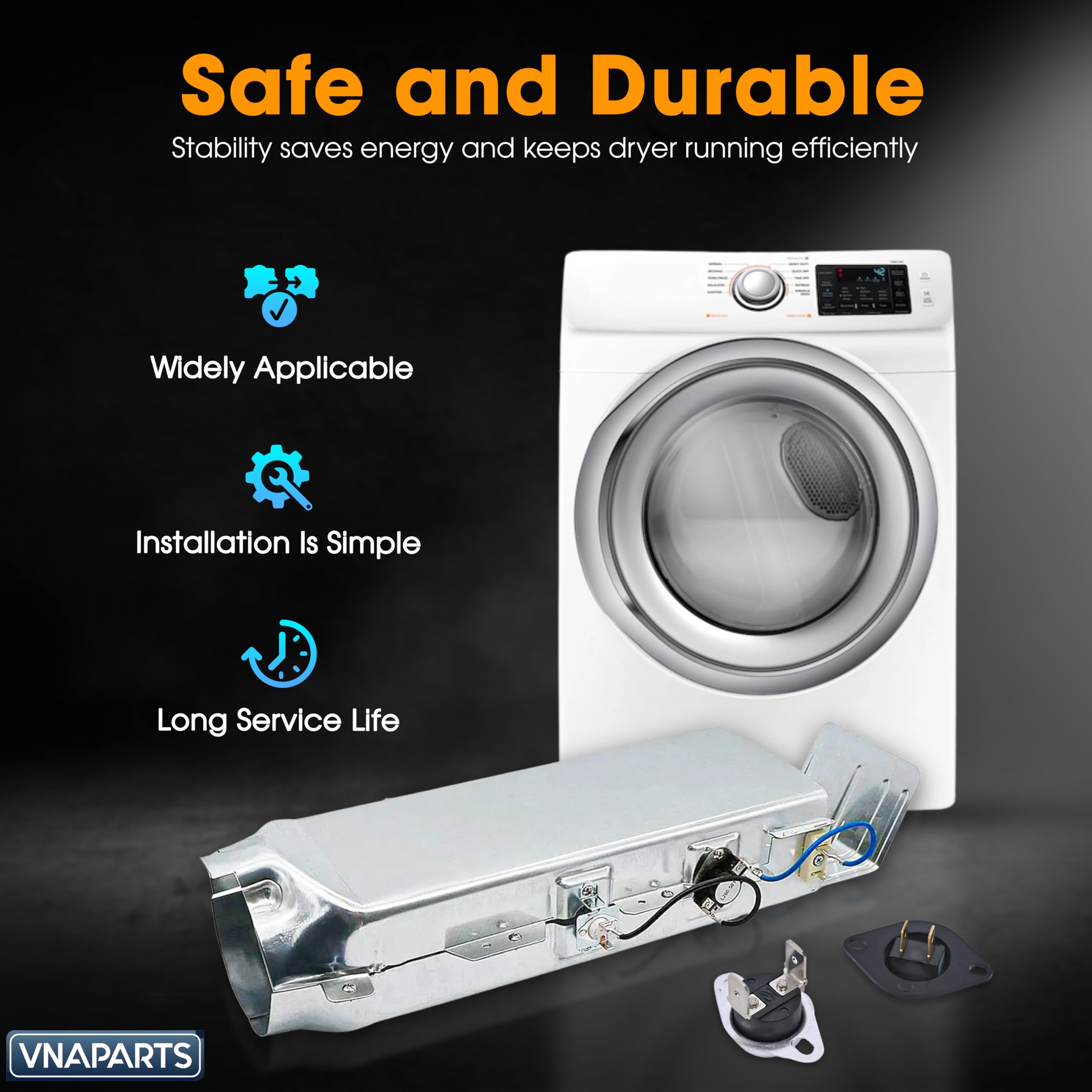 Element grzewczy do suszarek bębnowych DV422EWHDWR AA, DV395ETPASU A1, DV365ETBGWR A3, DV448AEP XAA, DV350AEW XAA, DV405ETPASU AA do Samsung DV209AEW XAA, DV306LEW XAA, DV317AEW XAA DV3222. 8AEW XAA