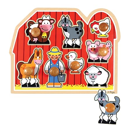Melissa & Doug Large Farm Jumbo Knob Puzzle (Colorful Farm Artwork, Extra-Thick Wooden Construction, 8 Pieces, 1.5� H x 12� W x 15.5� L)