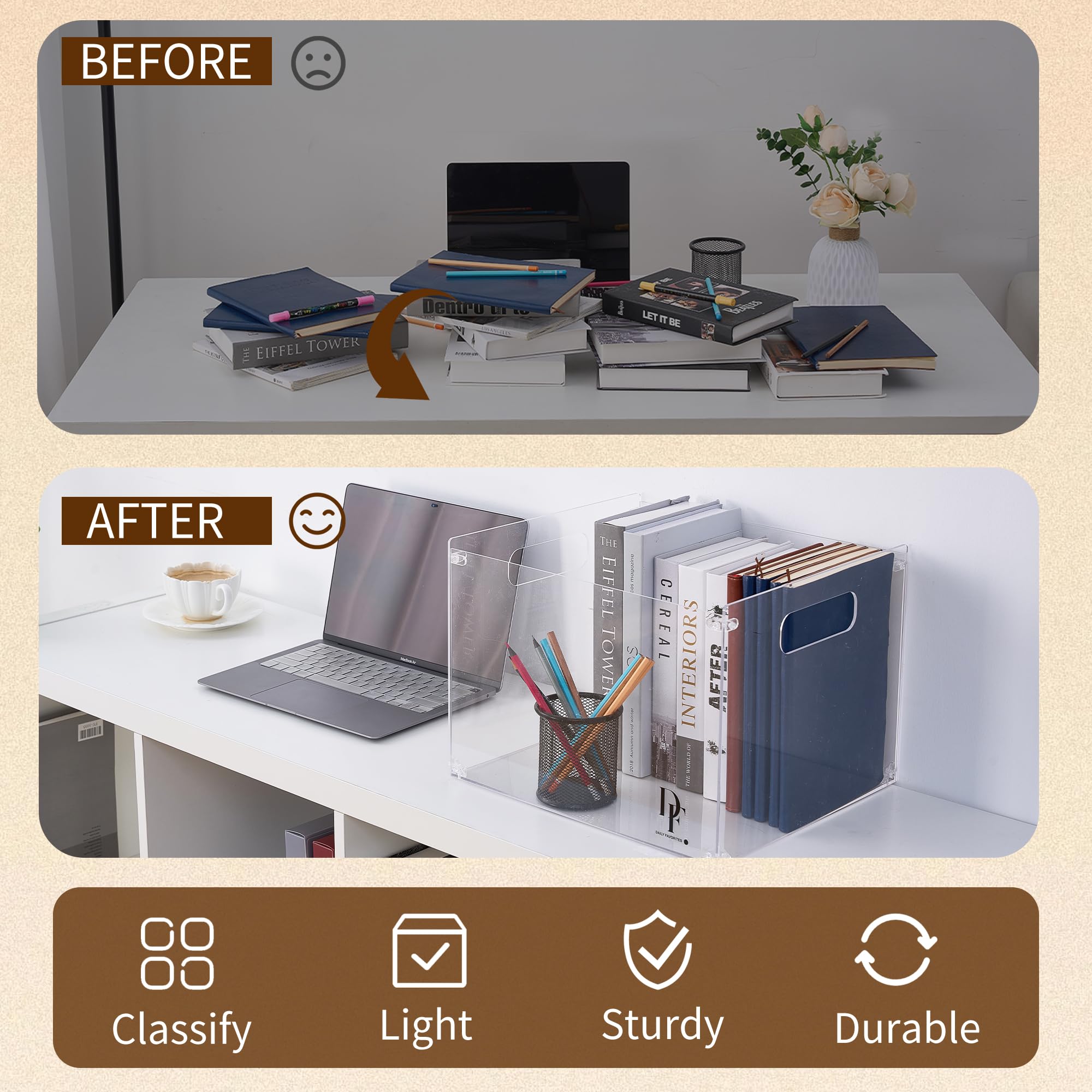 Sbanmao Organizador De Caja De Archivos De Acrílico Transparente, Cajas De Almacenamiento De Carpetas Colgantes De Bambú, Contenedor Organizador De Archivos Con Asa Para Escritorio De Oficina En Casa