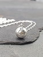 Vista 4 de Sterling Silver Tiny Earth World Globe 3D Charm Necklace, 18