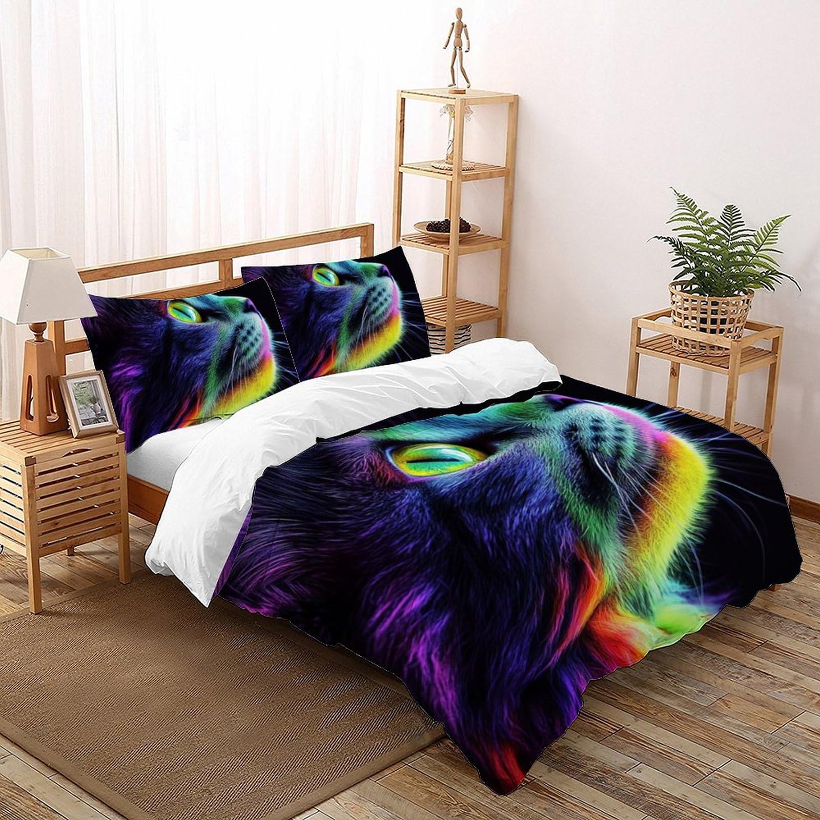 Housse de couette double chatons imprimé 3D en microfibre avec 2 taies d'oreiller pour lit enfant