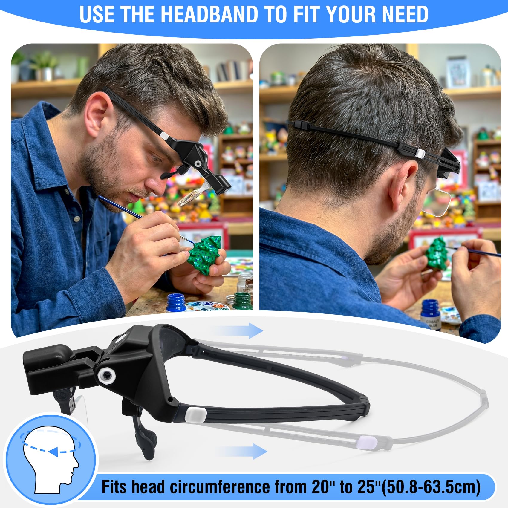 Dilzekui Lupa con luz 1X-4X, lupa recargable con cabeza magnética, lupa con 6 lentes desmontables, modos de luz fría cálida para trabajos cercanos, manualidades