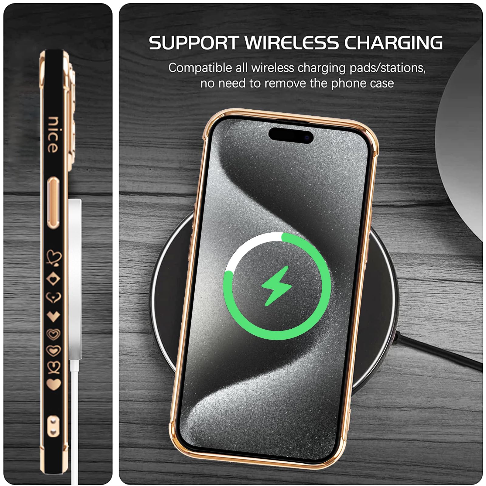 Custodia IPhone 15 Pro Max Con Laccio - Magnetica MagSafe, Silicone Sottile, Design Cuore, Nero - Foto 11