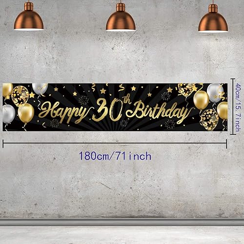 Vista 22 de Cartel de feliz cumpleaños 60 para hombres y mujeres, letrero negro y dorado con purpurina de 60 años, suministros de decoración de fiesta