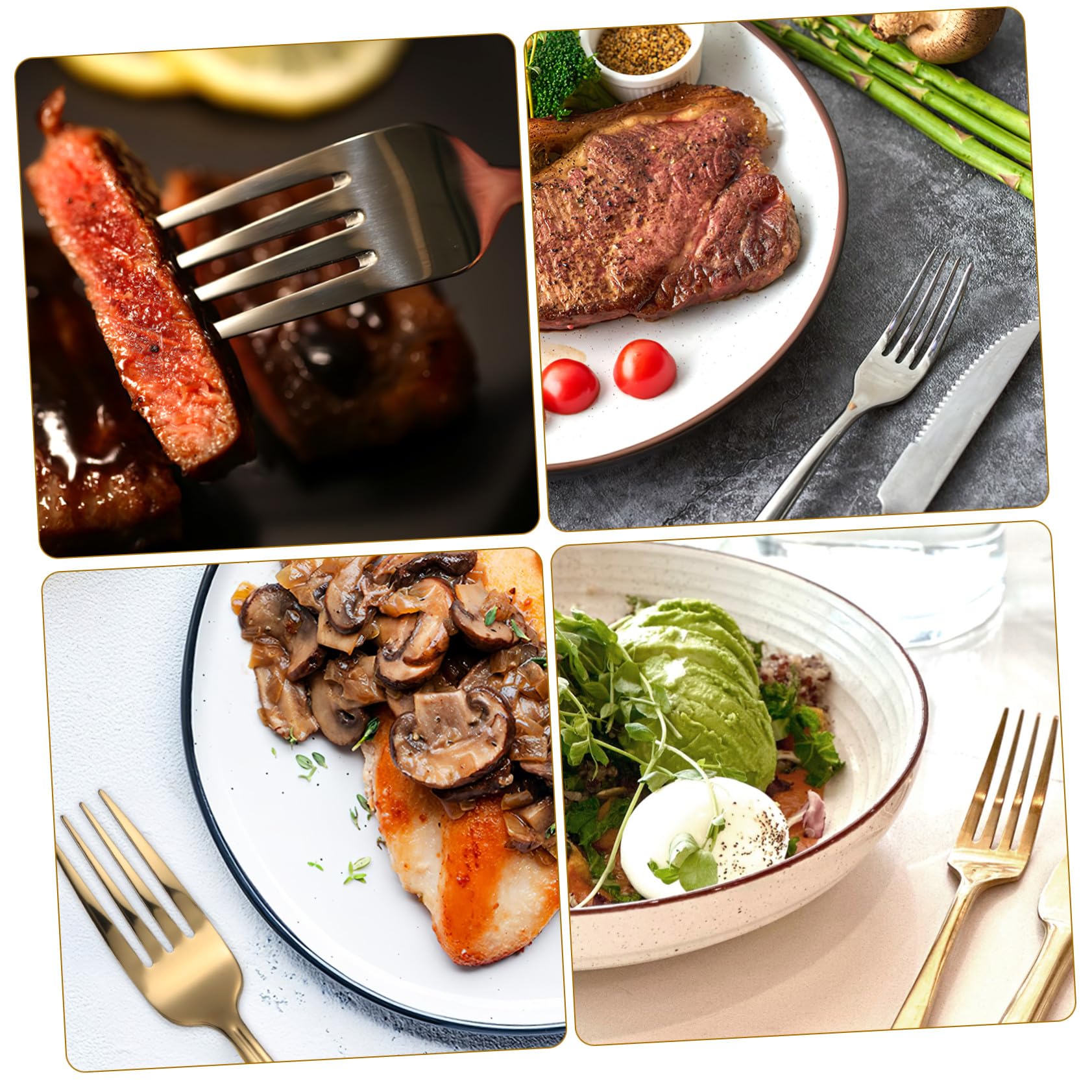 2 Impostati Posate Steak in Acciaio Resistente con Coltelli e Cucchiai Ergonomici Kit da Tavola per Casa Ristorante e Picnic Facile da Pulire
