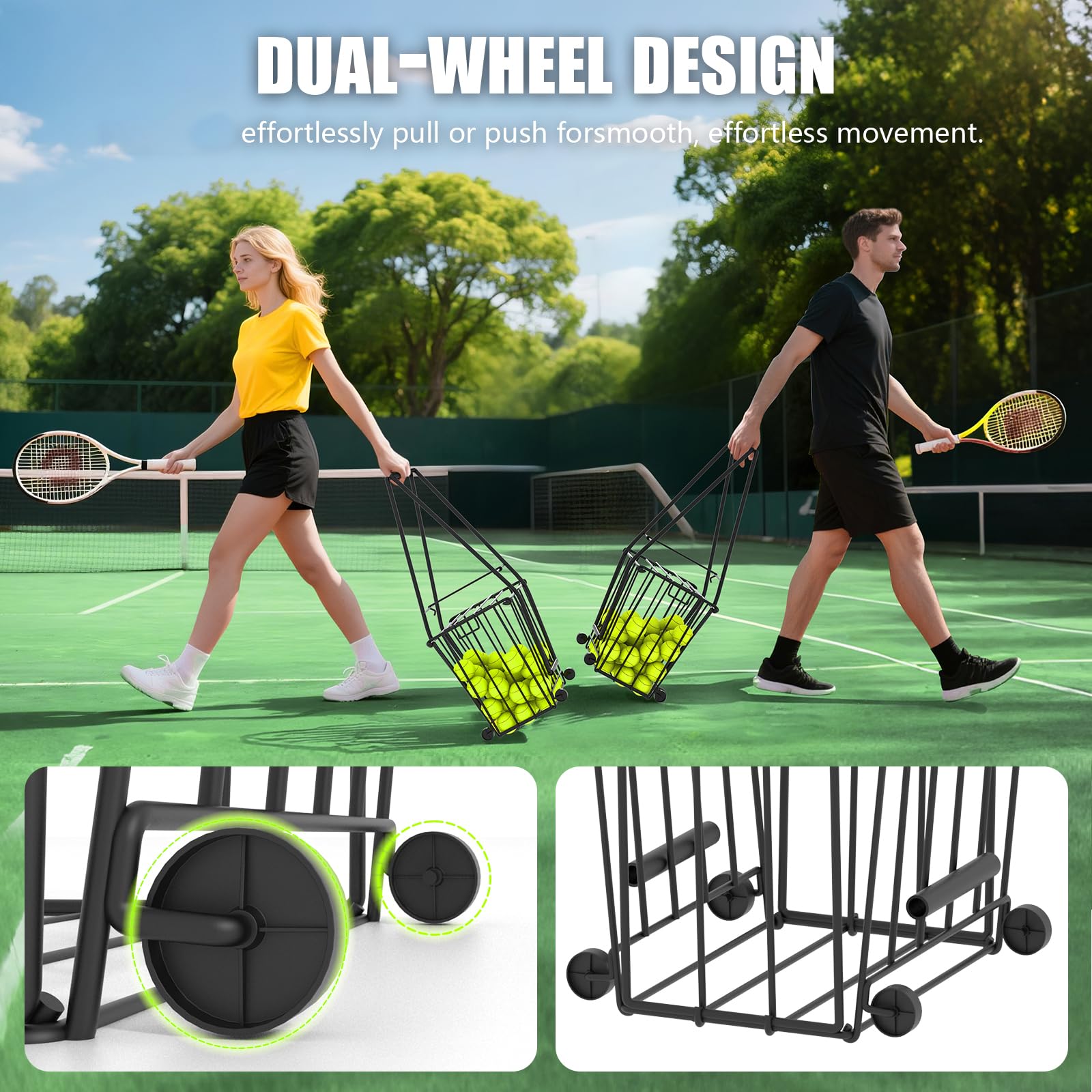 Exttlliy Panier De Pickleball De Tennis Pliable Avec Roulettes, Sac Amovible, Peut Contenir 170 Balles De Tennis Ou 140 Balles De Pickleball