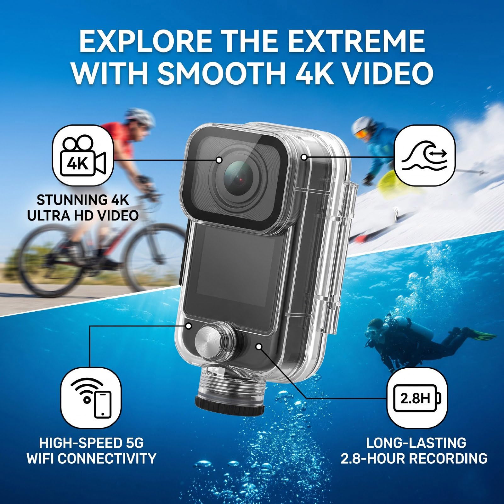 Fotocamera per Vlogging con Action Cam 4K con Custodia
