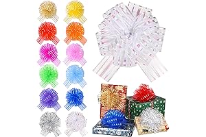 Poen 24 Pieces 6" Large Multicolored Organza Pull Bows for Gift Baskets