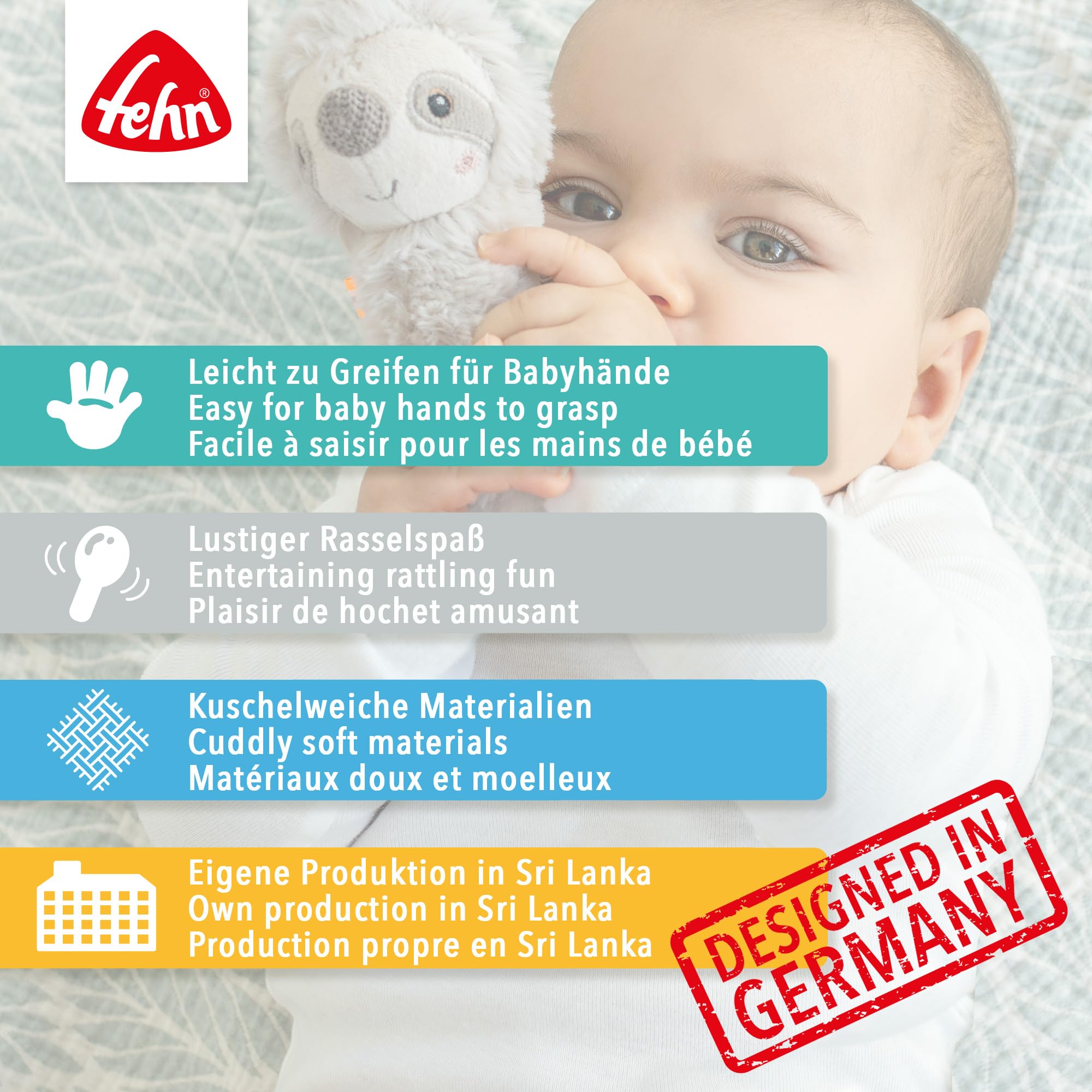 Fehn Mini-Rassel Otter – Mini-Greifling zum Rasseln, Fühlen, Spielen mit kuschelweichem Stoff-Tier – ein treuer Begleiter für Babys und Kleinkinder ab 0+ Monaten