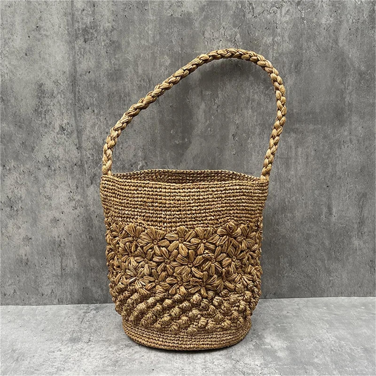 Borsa Intrecciata Donna Borse da spiaggia for donna Borsa a secchiello a fiori in paglia Estiva