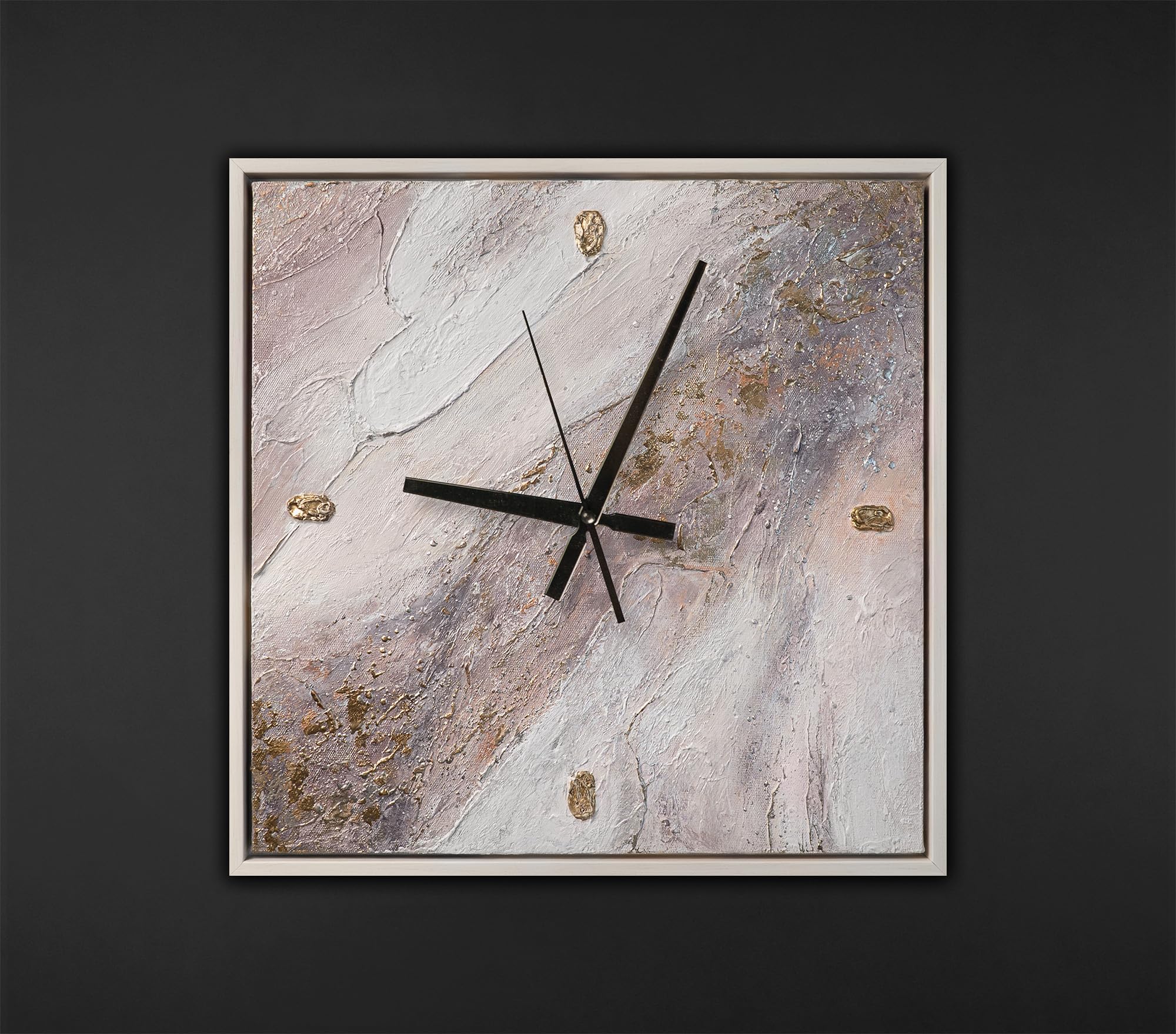YS Wall Clock Hand Painted 35 x 35 cm - Marble Pink, Grey & Bronze Art Gallery
