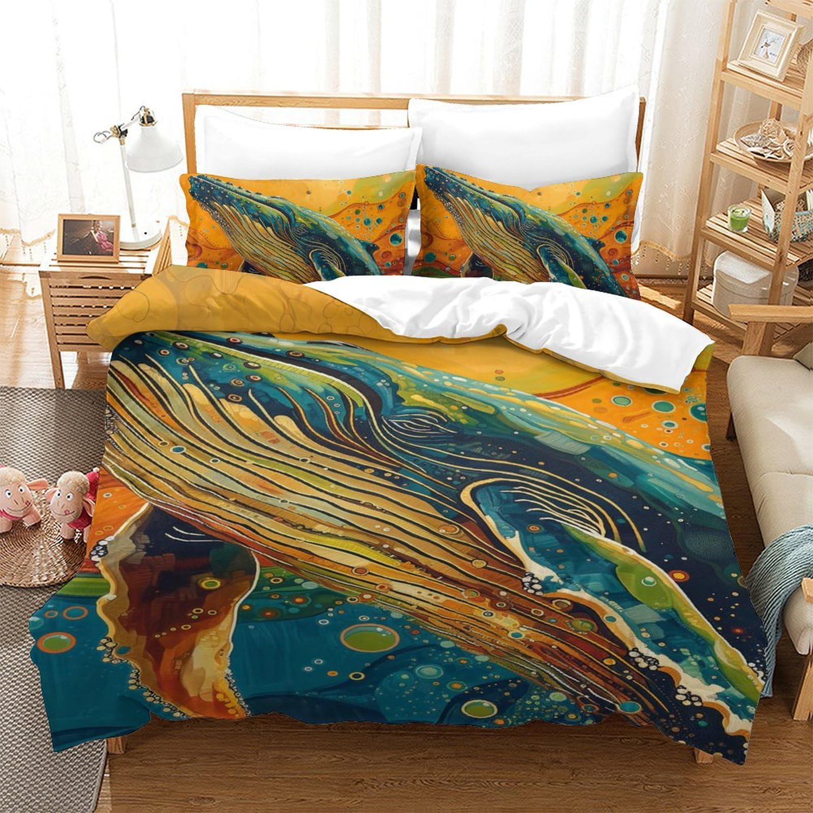Housse de couette baleine anti-plis en microfibre douce pour lit 1 personne