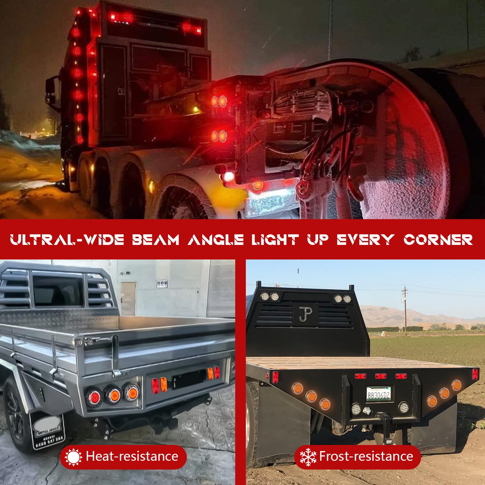 NEW SUN Premium 2Pcs Trailer Top & Side Marker Lights, IP 67, Halo Neon Design for Turn, Stop, Tail Lamps for Truck, Camper, RV, Van,Bus, 16 Red LEDs, 4