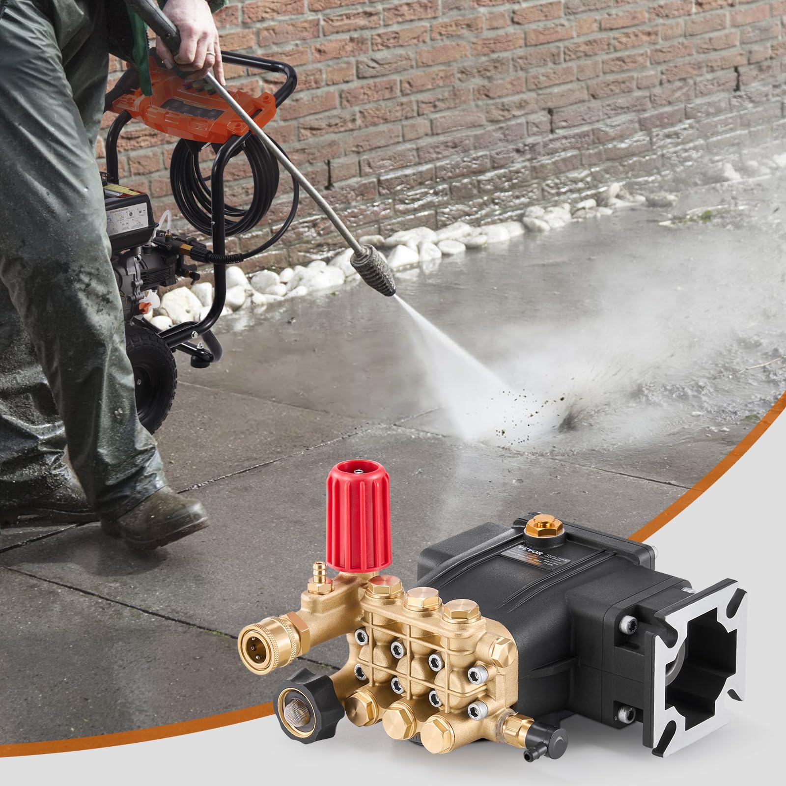 VEVOR Bomba para Hidrolavadora Émbolo Triple Horizontal con Eje de 19,05 mm, 3300 PSI 2,5 GPM, Kit de Repuesto para Hidrolavadora con 5 Boquillas, Compatible con Simpson MorFlex 40224, 40225, 40226