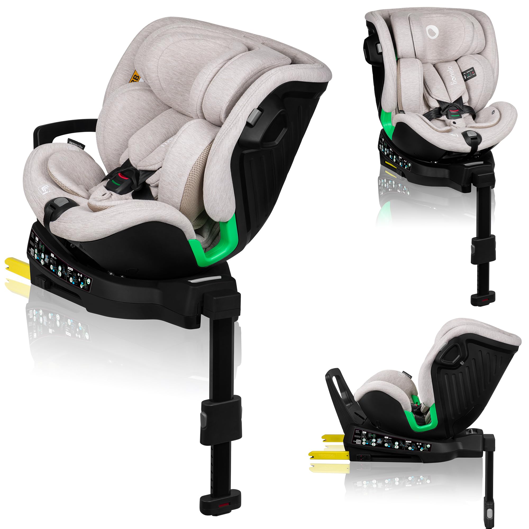 LIONELO Baby Car Seat HARMONY i-Size for kids 0-36 kg with EasyTurn Swivel 360°, ISOFIX, Side Impact Guard, Bamboo Comfort, Grows with Child (40-150 cm/Group 0+1/2/3 Approx 0-12 Years) Advanced Safety