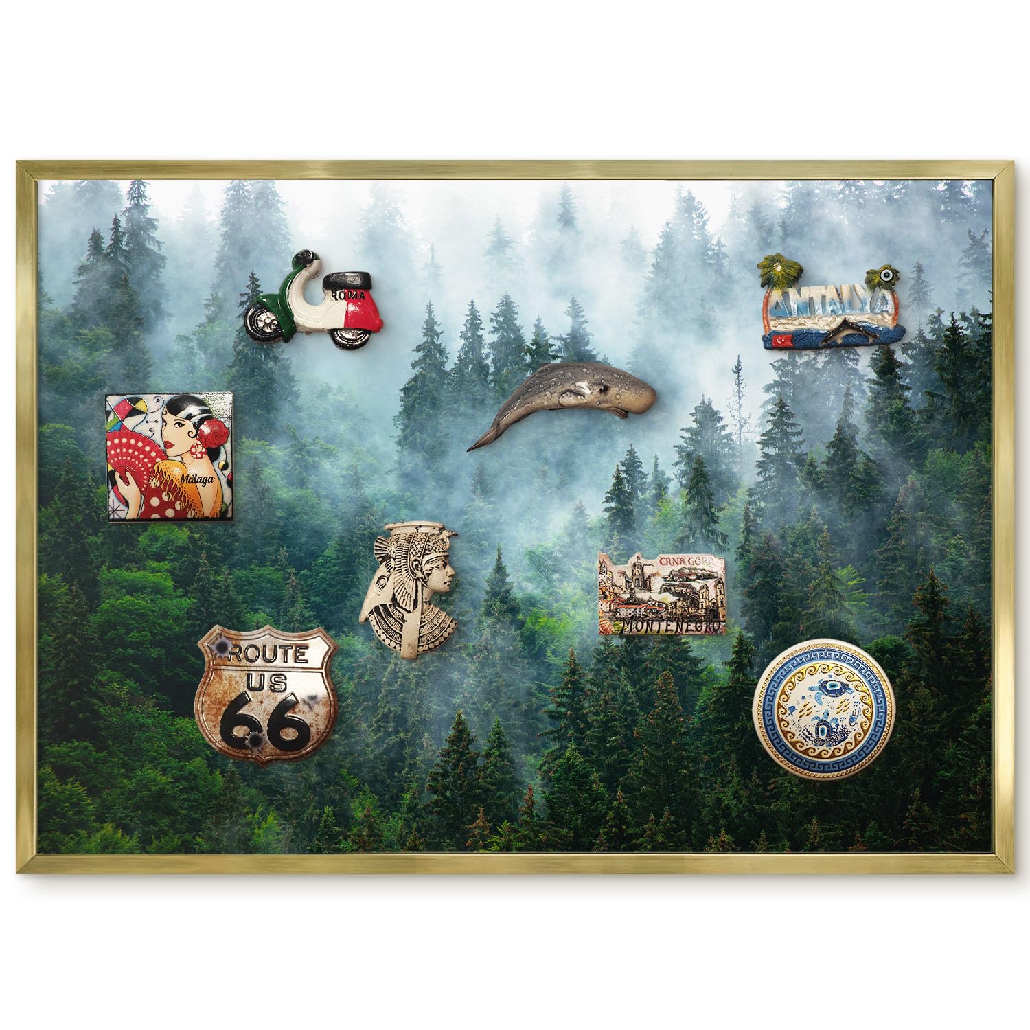 Lavagna Magnetica per Presentazioni 70x50 Foresta misteriosa Cornice Oro
